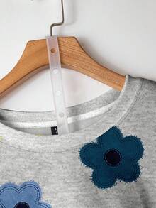 EMERY ROSE Floral Pattern Casual Loose Fit Crew Neck Plus Size Hoodie Sweatshirt For Women, Suitable For Back To School, Teacher's Day, Halloween, Christmas, Fall/Winter