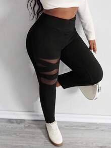 SHEIN PETITE CURVE Quần legging màu trơn cơ bản hàng ngày cỡ lớn dành cho nữ Quần legging màu đen dành cho nữ Quần legging bó cho nữ Quần legging bó - màu đen - Xem 6