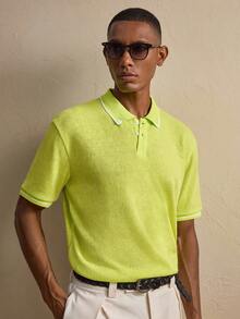 AKNOTIC Business Casual Men's Casual Commuter Contrast Collar Short Sleeve Polo Shirt - Mustard Yellow - View 4