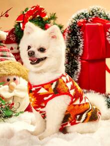 PETSIN 1件双面羊毛圣诞图案狗狗外套背心 - 彩色 - 查看 5