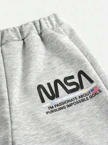 SHEIN 青少年男孩休闲宽松圆领运动衫套装 - 黑色 - 查看 9