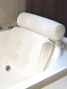 SHEIN 3D Bath Pillow With 6 Suction Cups, Waterproof Non-Slip Spa Bathtub Headrest Pad, Machine Washable Thickened Bath Cushion For Relaxation - White - View 4