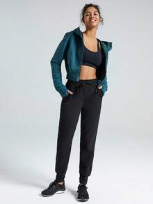 GLOWMODE Pantaloni de jogging din fleece din amestec de bumbac, cu buzunar reglabil în talie - Negru - Vizualizare 5