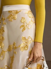 MOTF PREMIUM JACQUARD FLORAL PLEATED SKIRT - Apricot - View 4