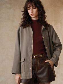 Revavyn 复古格子领拼布撞色高端时尚优雅百搭通勤设计夹克 - 咖啡棕 - 查看 5