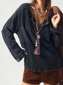 Bohemela 女士休闲针织开襟长袖宽松衬衫，适合秋季、万圣节、音乐节 - 黑色 - 查看 5