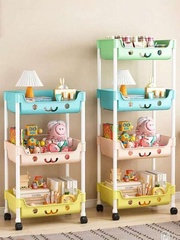 1 pezzo Carrello portaoggetti di colore macaron, scaffale di stoccaggio domestico durevole per camera da letto, soggiorno, camera dei bambini