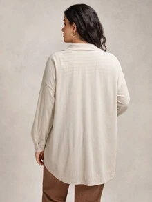 Zelara Plus Size Women Casual Versatile Embroidered Corduroy Shirt Chic Going Out - Apricot - View 2