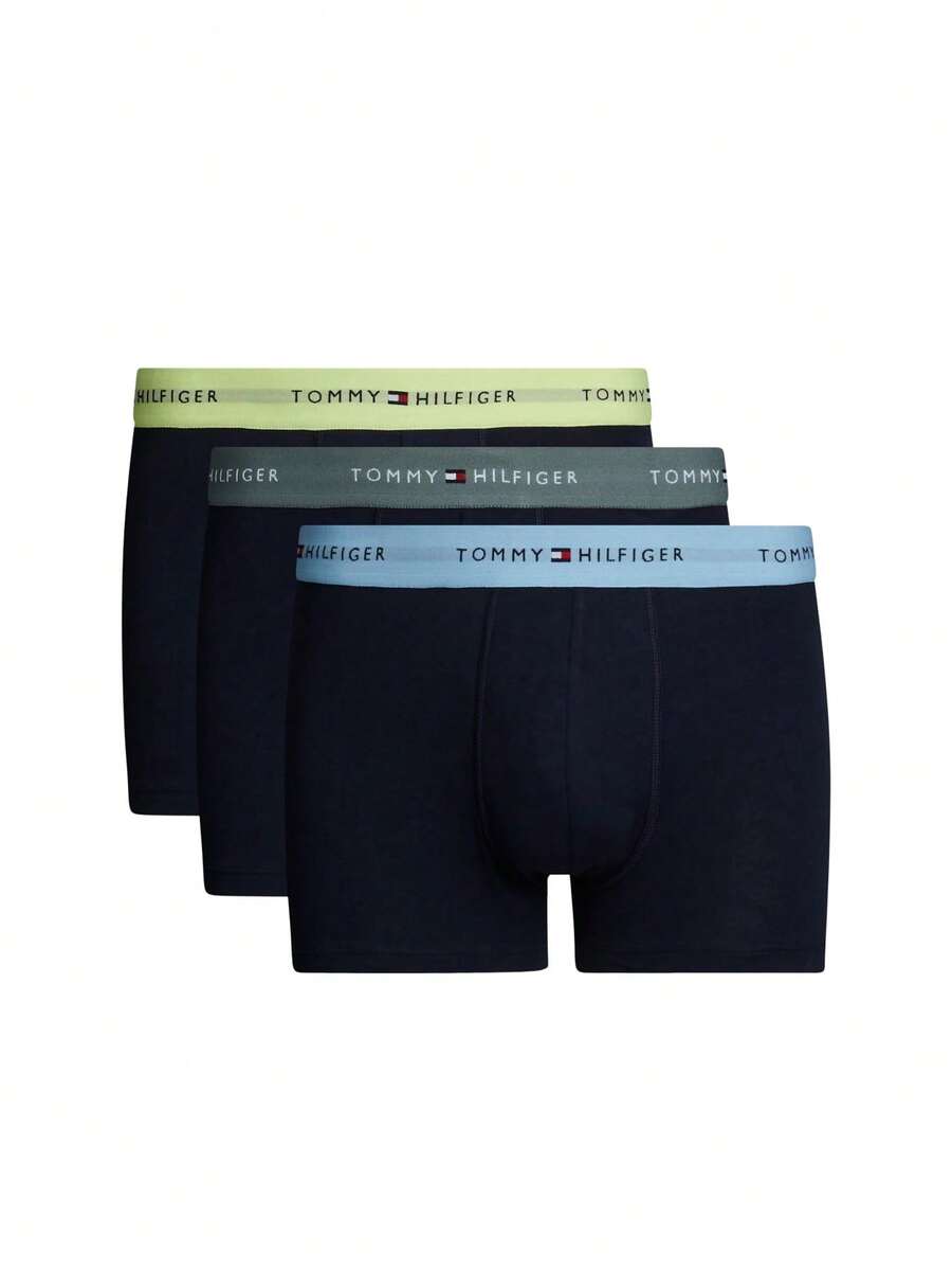 Tommy Hilfiger 男士三件套字母图案平角内裤 - 灰色/綠色/藍色 - 查看 1