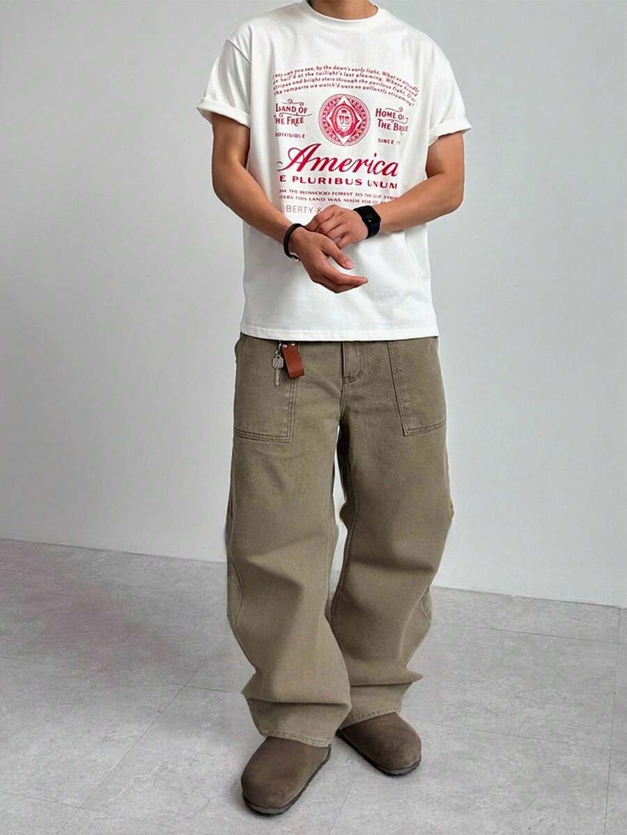 DAZY Men's Solid Khaki Denim Jeans, Autumn - Khaki - View 1