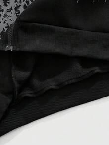 ROMWE MEN Goth 男士骷髅印花拉链连帽休闲运动衫，秋冬 - 黑色 - 查看 5