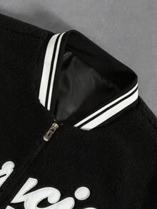 PAVTROS Men's Letter Graphic Contrast Color Zipper Front Casual Baseball Jacket, Autumn/Winter Letterman Jacket Fleece Jacket Mens Varsity Jacket Streetwear Jacket Fleece Lined Jacket Letter Men Jacket