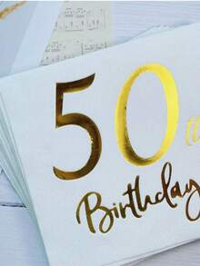 1/2/3/6 confezioni da 20 tovaglioli monouso a doppio strato con stampa dorata a tema 50° compleanno (16,5 x 16,5 cm), adatti per Natale, autunno, Ognissanti, rientro a scuola, decorazioni per pareti e tende da camera da letto. - Bianco - Visualizzare 3