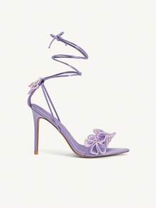 CUCCOO CHICEST 女士尖头系带花卉串珠高跟凉鞋，优雅甜美浪漫性感紫色网眼细高跟鞋，适合茶会、约会、时尚派对、节日、生日、万圣节的正式礼服鞋 - 紫色 - 查看 8