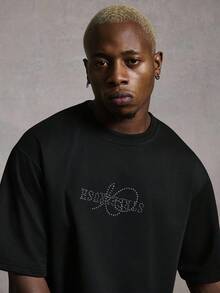 PAVTROS Manfinity Streetrush Men T-Shirts,Halloween,Halloween Party,Streetwear,Halloween,INS Rhinestone Wings Crop T-Shirt For Men, Halloween Street Style, Fall And Winter Urban Hip Hop,Rapper T-Shirt,Boy Friend Gifts. - Black - View 3