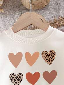2pcs Baby Girl Casual Leopard Print Heart Pattern Loose Knitted Soft Thickened Crew Neck Long Sleeve Sweatshirt And Leggings Set, Suitable For Autumn And Winter