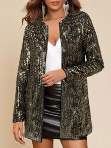 Amorya Women's Fashionable Sequin Regular Jacket For Party In Fall/Winter - Gold - View 5