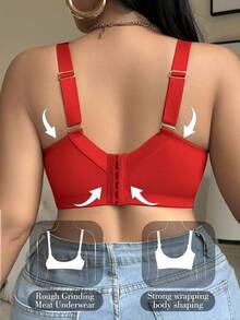 SHEIN 1 件加大码网眼刺绣钢圈文胸，提升型 - 紅色 - 查看 2