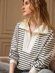 Écloséra 新款女士条纹宽松长袖休闲运动衫，春秋季 - 彩色 - 查看 4