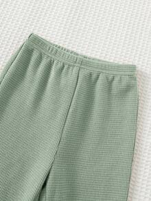 Cozy Pixies 2pcs Baby Boy Letter Print Soft Knit Crew Neck Long Sleeve Sweatshirt And Elastic Waist Jogger Pants Set - Mint Green - View 5