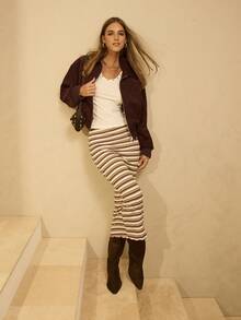 Aralina 简约条纹休闲日常百搭修身女式半身裙 - 彩色 - 查看 8