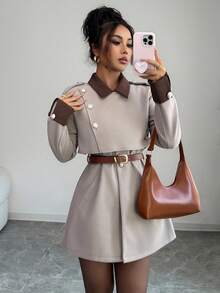 Elenzga Elegant Luxury Fashion Overcoat, No Belt - Camel - View 3