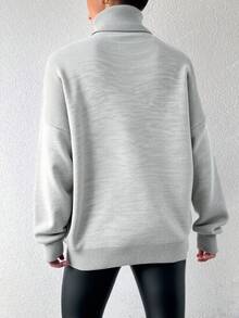 EURMUSE Women's High Neck Loose Sweater - Light Grey - View 2