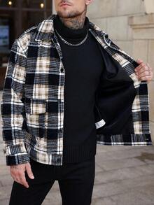 Manfinity CasualCool 男士时尚休闲格纹印花纽扣灯芯绒夹克，街头风格纹外套，秋冬款 - 彩色 - 查看 7