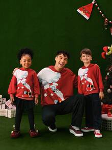 LOONEY TUNES X SHEIN Young Boy Christmas Cartoon Pattern Hooded Long Sleeve Sweatshirt Fall Winter - Red - View 1