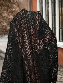 EMERY ROSE Chân váy ren xẻ tà màu trơn thanh lịch dành cho nữ khi đi làm - màu đen - Xem 8