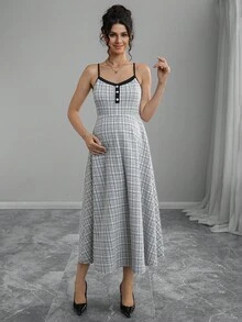 Momance 2 pièces Ensemble de maternité : Top court à manches longues imprimé à carreaux et mini-jupe