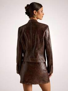 SHEIN BAE Jachetă retro maro la modă pentru femei