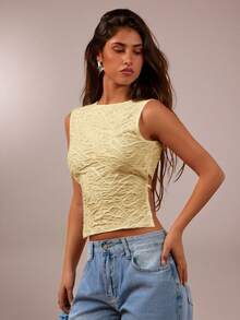 Avantive Women's Textured Tie-Back Cropped Fitted Sexy Camisole - Apricot - View 6