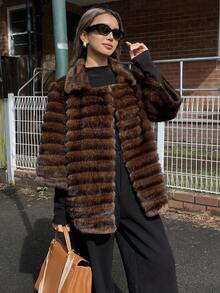 DAZY 厚绒毛领优质女士冬季外套夹克蓬松大衣 - 棕色 - 查看 6