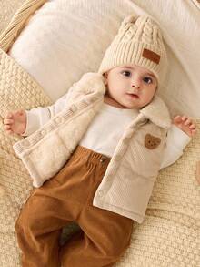 SHEIN 男婴可爱休闲秋冬多功能加厚保暖背心，男女通用婴儿服装，婴儿冬季服装，儿童秋季外套