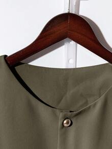 Franclia 2 件套女士时尚优雅圆领短袖衬衫和休闲裤套装 - 咖啡棕 - 查看 5