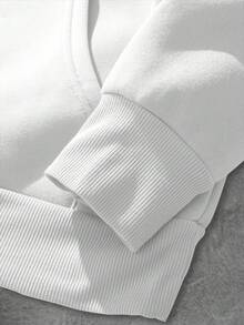 Manfinity EMRG 男士极简主义印花连帽卫衣，白色指南针几何图腾图案，宽松版型男女通用情侣款卫衣，秋冬百搭单品，长袖上衣