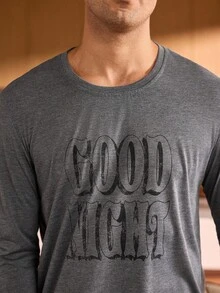 Manfinity Underwear&Sleepwear Basics Men's Round Neck Letter Print Breathable Comfortable Casual Homewear Top, Fall, Winter