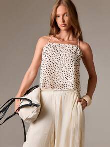 AiiRZ Áo hở vai chấm bi trong suốt có chi tiết buộc sau lưng, áo cánh không tay mùa hè - Đen và trắng - Xem 2