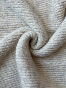 Elenzga 女式复古法式撞色领收腰灯笼袖优雅高领针织中长毛衣连衣裙 - 杏色 - 查看 7