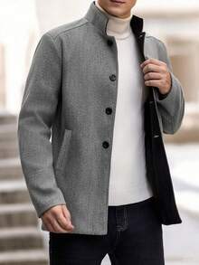 SHEIN Tween Boys' Casual Stand Collar Long Sleeve Parka Coat, Suitable For Commuting, School, Casual, Travel, Sports, Autumn/Winter, Black, For Fall - Dark Grey - View 5