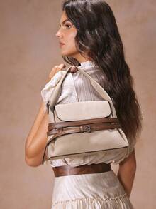 SHECARRY 休闲时尚百搭简约女士斜挎包 - 卡其色 - 查看 4