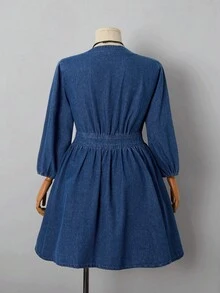 Sunspun 大码女式休闲前扣牛仔连衣裙，假日风格