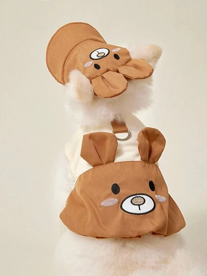PETSIN 1 Piece Of Pet Clothing, Cute Brown Cartoon Teddy Bear Embroidered 3D Ear Decoration Vest, Suitable For Pet Cats And Dogs