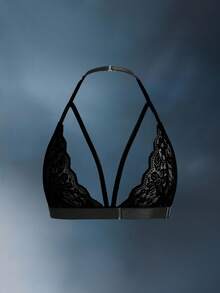 شمواه تصميم زهري شفاف للنساء، حماله صدر للملابس الداخلية بطراز كشاكش - الأسود - مشاهدة 2