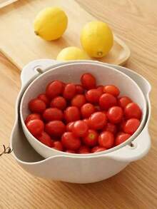 SHEIN A Double-Layer Fruit And Vegetable Washing Basin For Household Kitchen, A Rotatable Filter Basket For Washing Vegetables, A Draining Basket For Draining Water Without Dropping, And A Household Fruit Plate For Living Room - Multicolor - View 4