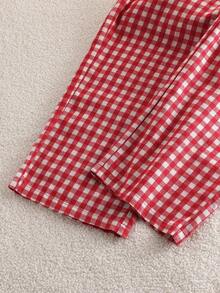 2 件套青少年韩版休闲蝴蝶印花圆领运动衫和格子直筒裤套装 - 白色 - 查看 3