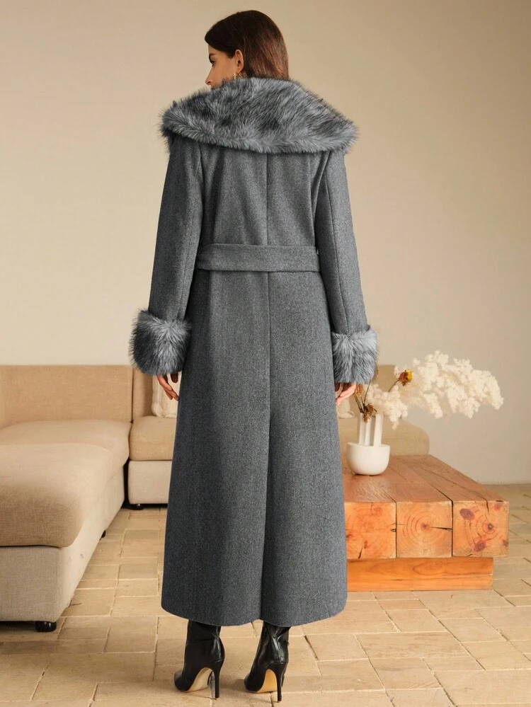 Abrigo largo con solapas anchas para mujer, otoño/invierno