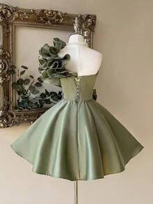 Lovelzi Elegant Romantic 3D Ruffle Decor Asymmetrical Neck High-Low Waist Cinched Party Formal Gown, For Cocktail