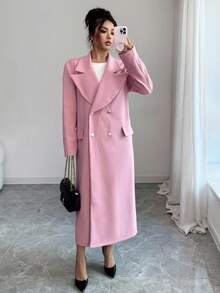 Selianne Women's Elegant & Generous Pink Long Bow Woolen Coat, Suitable For Daily Commute - Baby Pink - View 7